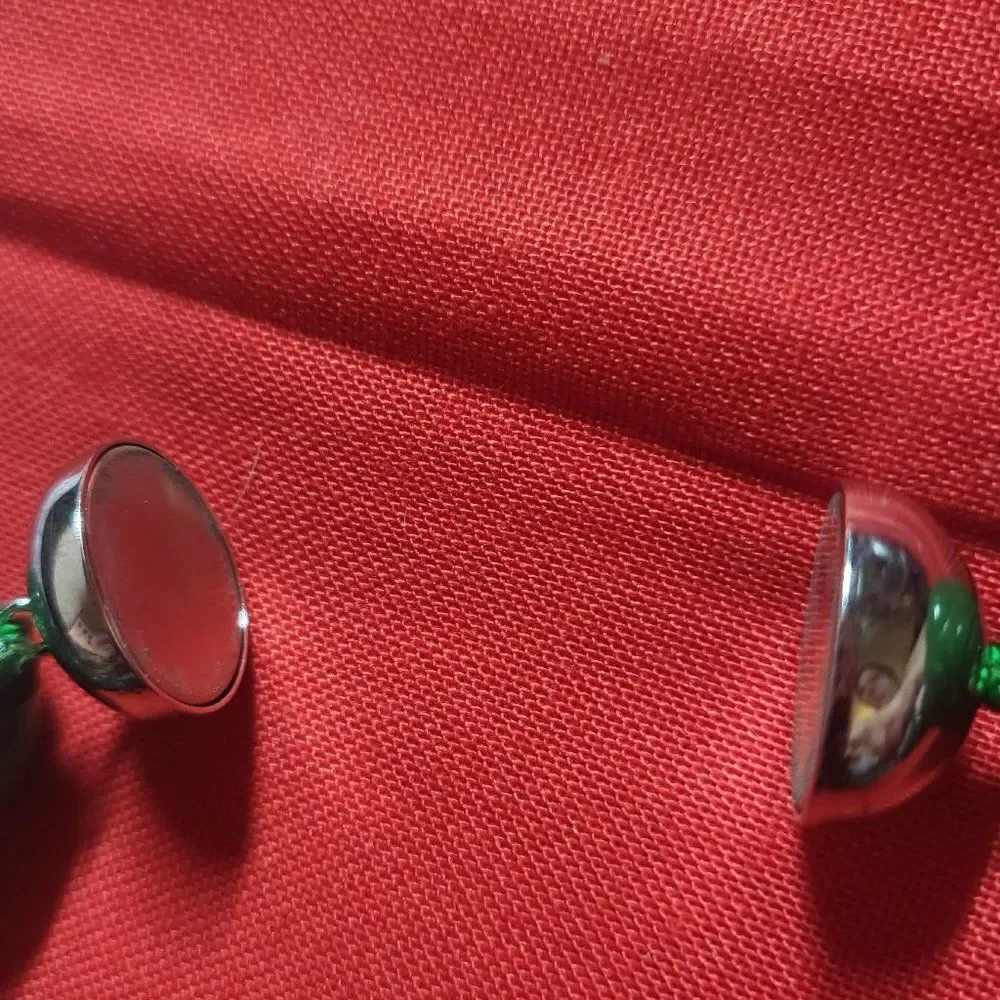 Carved Green Jade Beaded Sterling Silver Necklace